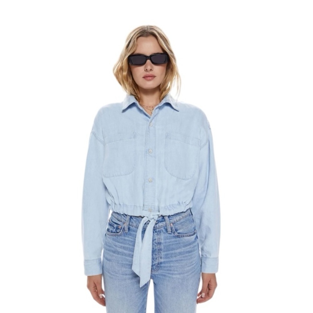 Mother x Anthropologie - Tied Up In Knots Blouse Blue Denim Shirt Sz M